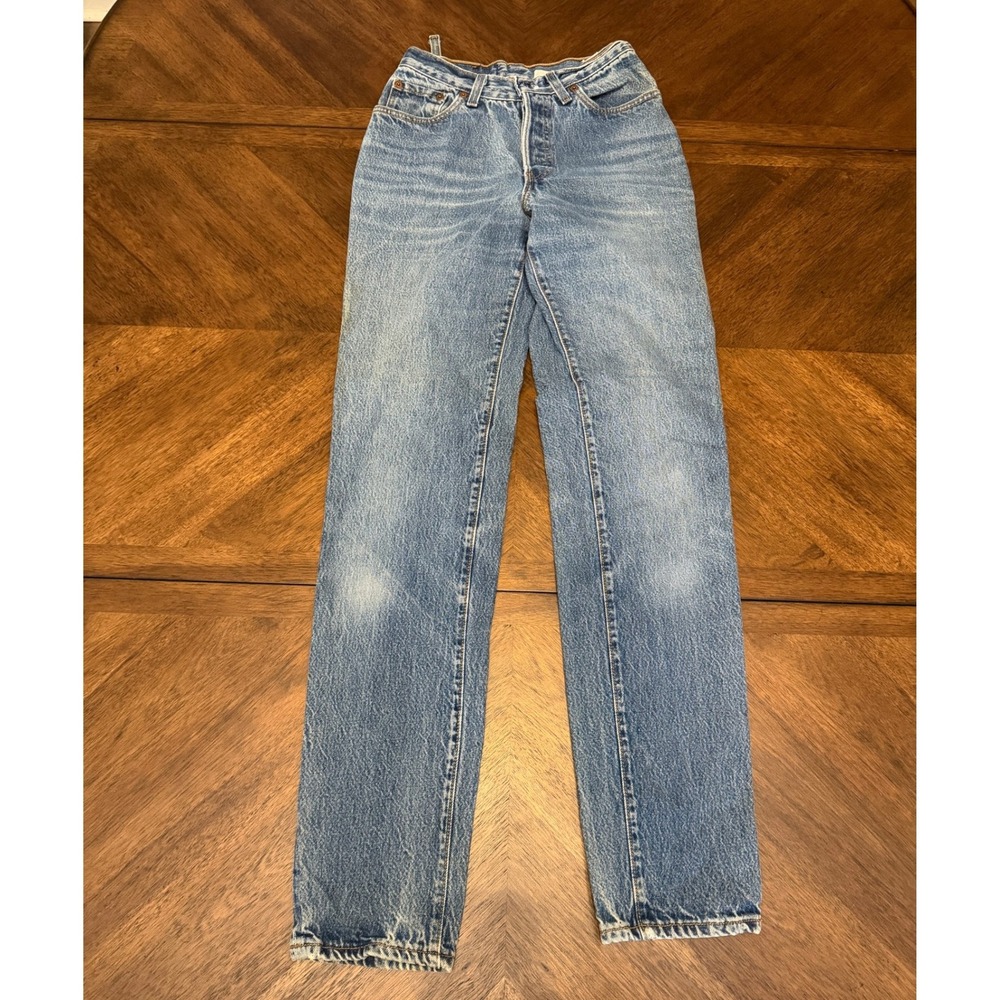 Vintage Levis 501 Jeans Womens 7 Light Wash Straight Leg Button Fly Made in USA